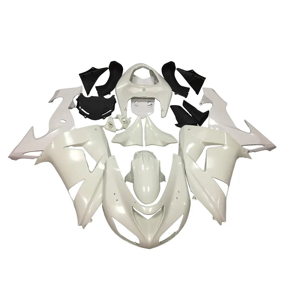 Kawasaki ZX-10R 2006-2007 Plain White Style A full fairing kit component layout without logos