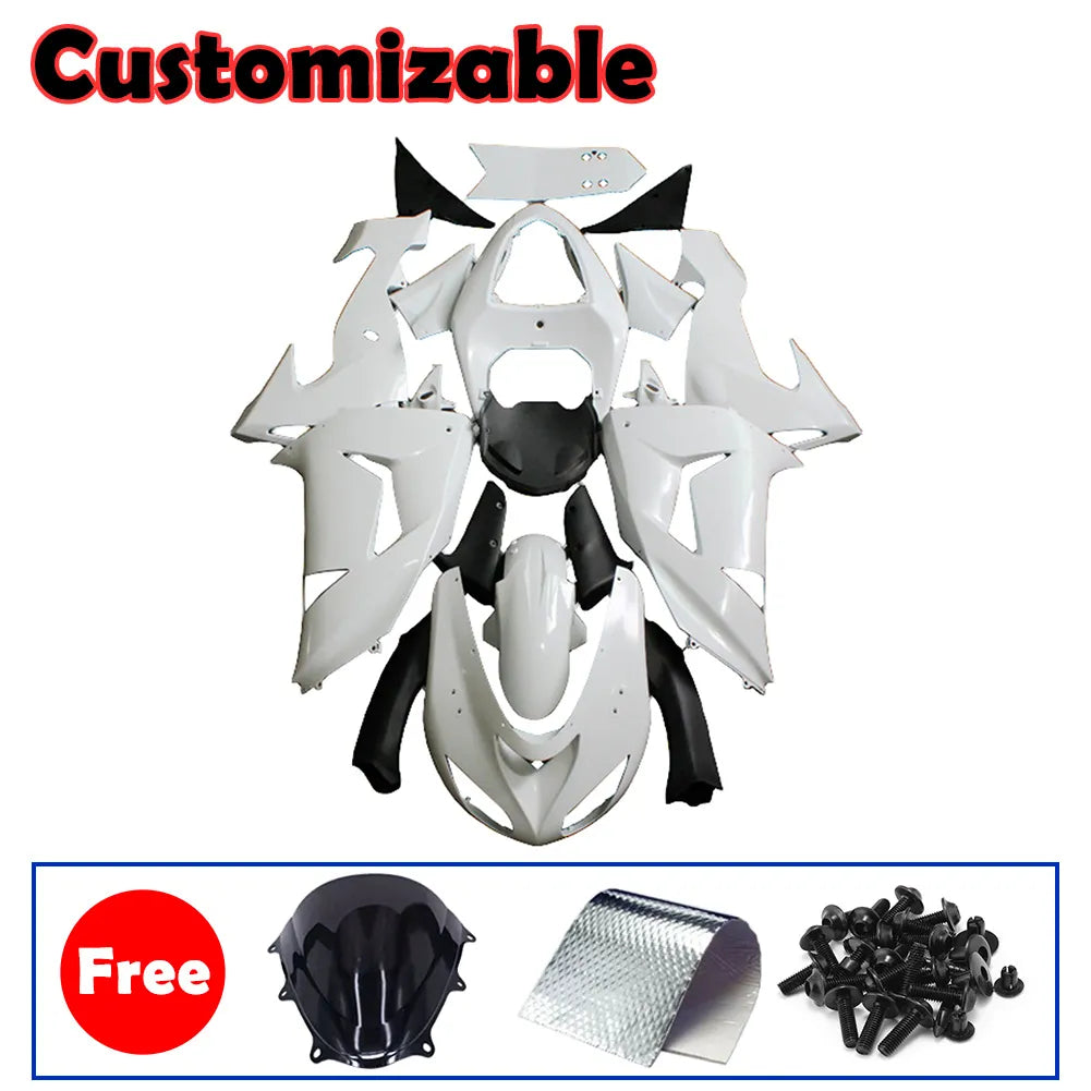Kawasaki ZX-10R 2006-2007 Plain White Style B full fairing kit with accessories without logos