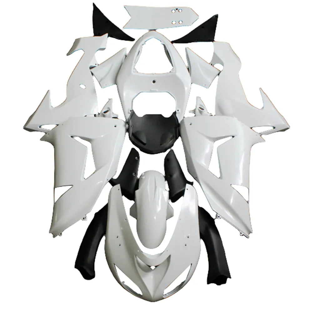 Kawasaki ZX-10R 2006-2007 Plain White Style B full fairing kit component layout without logos
