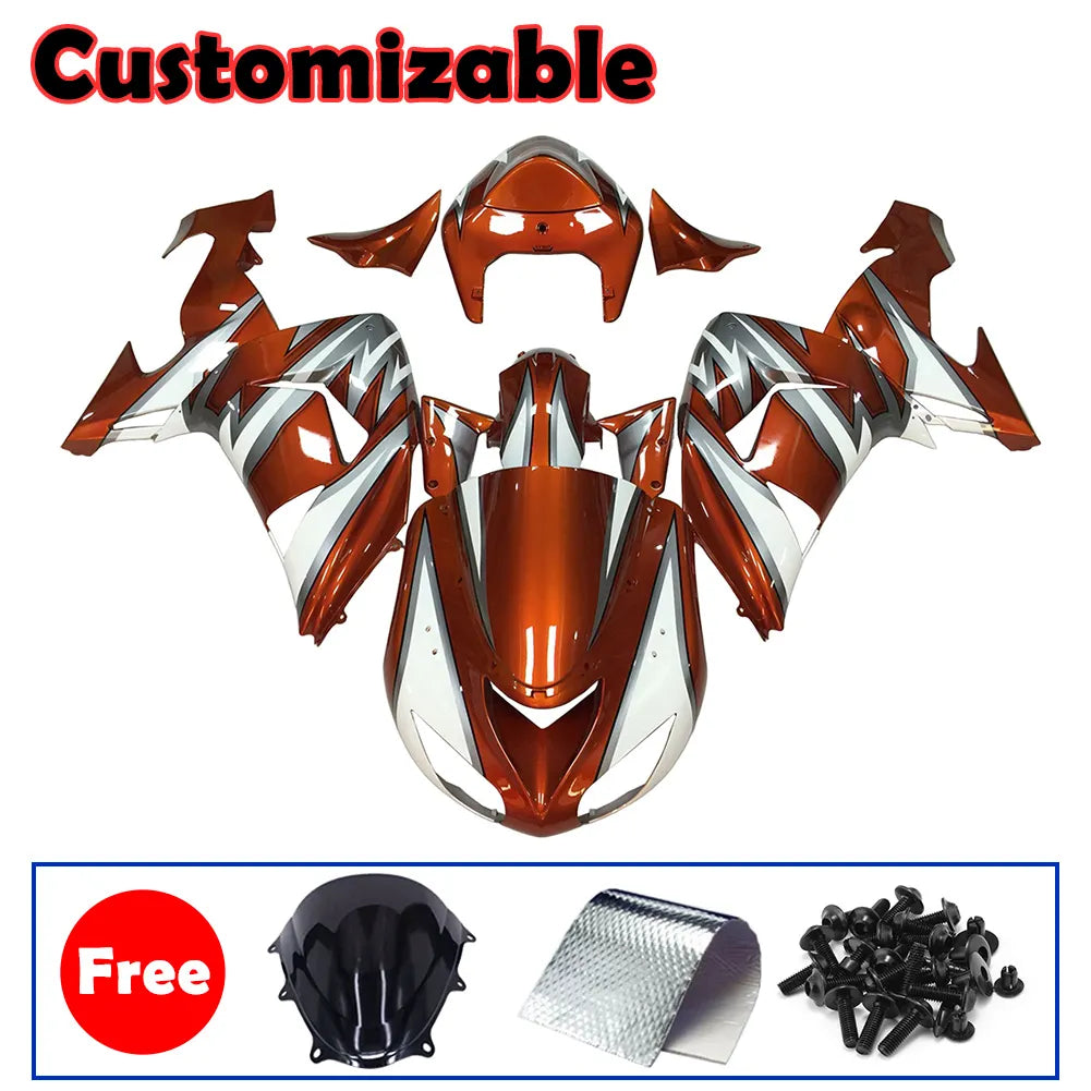 Kawasaki ZX-10R 2006-2007 Orange Silver White full fairing kit with accessories without logos