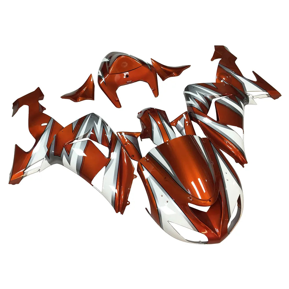 Kawasaki ZX-10R 2006-2007 Orange Silver White full fairing kit component layout without logos