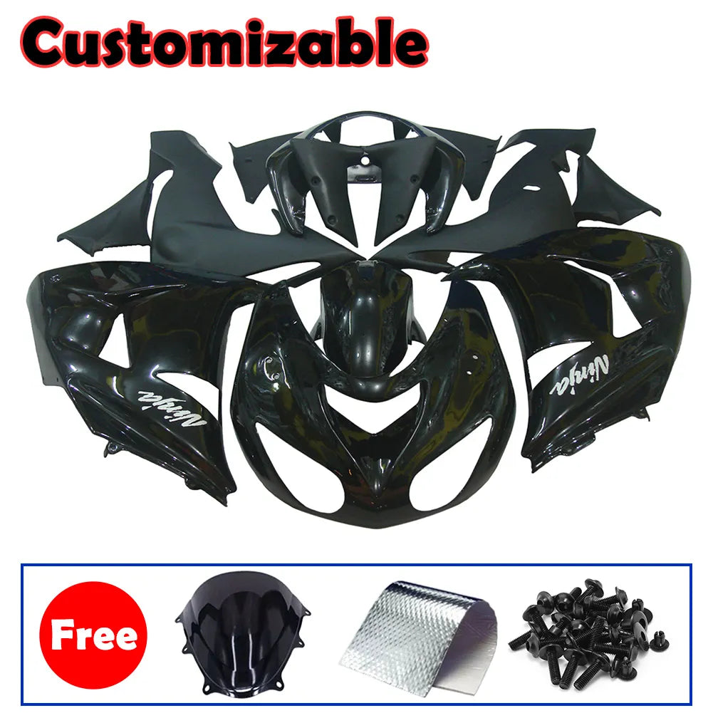 Kawasaki ZX-10R 2006-2007 Black full fairing kit with accessories without logos