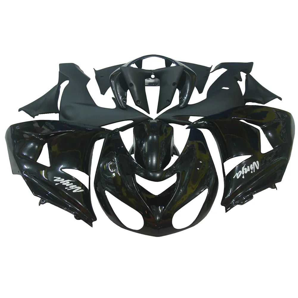 Kawasaki ZX-10R 2006-2007 Black full fairing kit component layout without logos