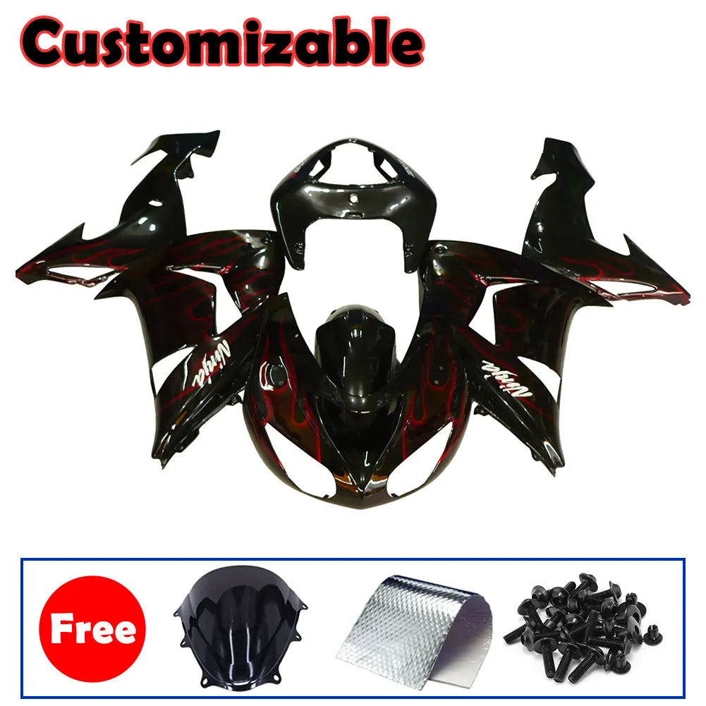Kawasaki ZX-10R 2006-2007 Red Flame Style A full fairing kit with accessories without logos