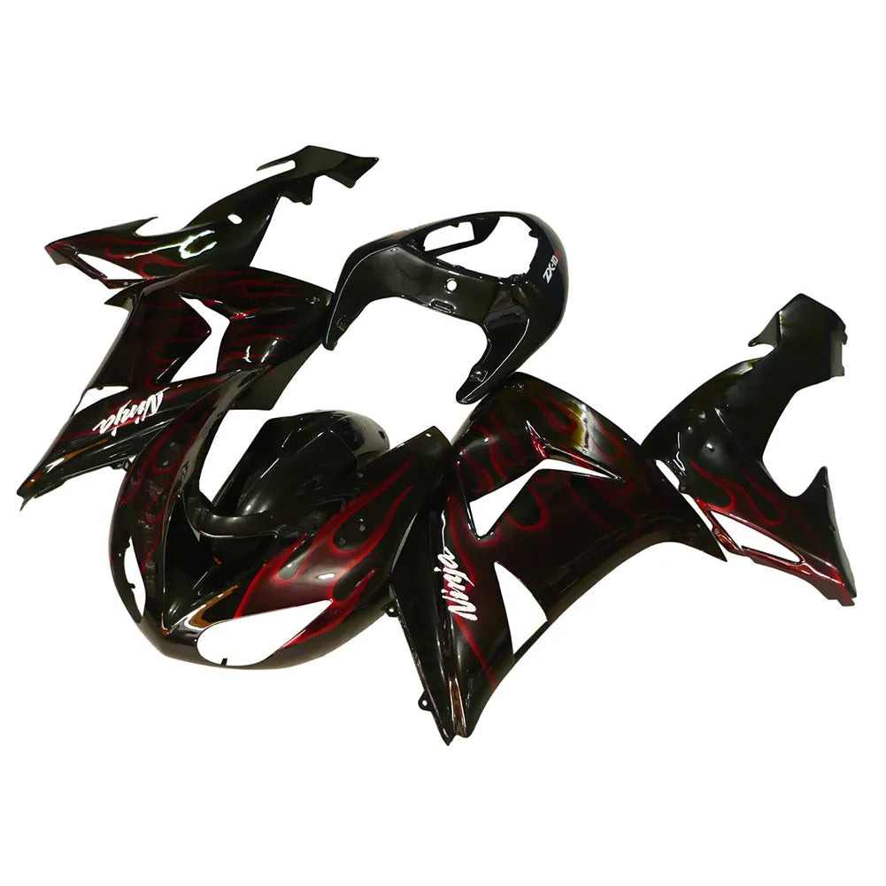 Kawasaki ZX-10R 2006-2007 Red Flame Style A full fairing kit component layout without logos