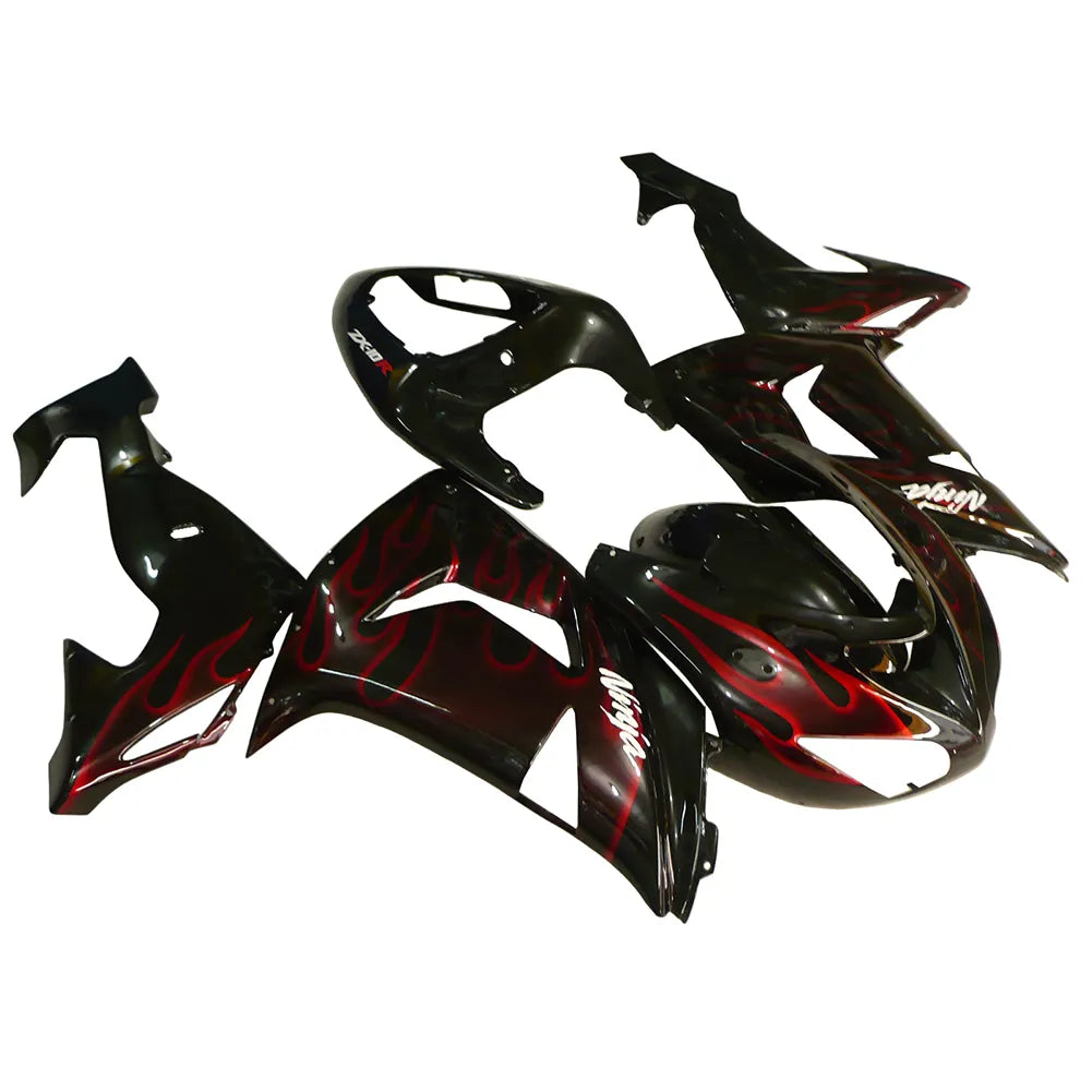 Kawasaki ZX-10R 2006-2007 Red Flame Style A tail fairing side panel without logos-image 2