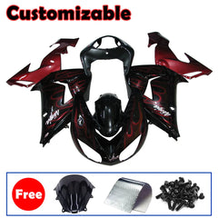 Kawasaki ZX-10R 2006-2007 Red Flame Style B full fairing kit with accessories without logos