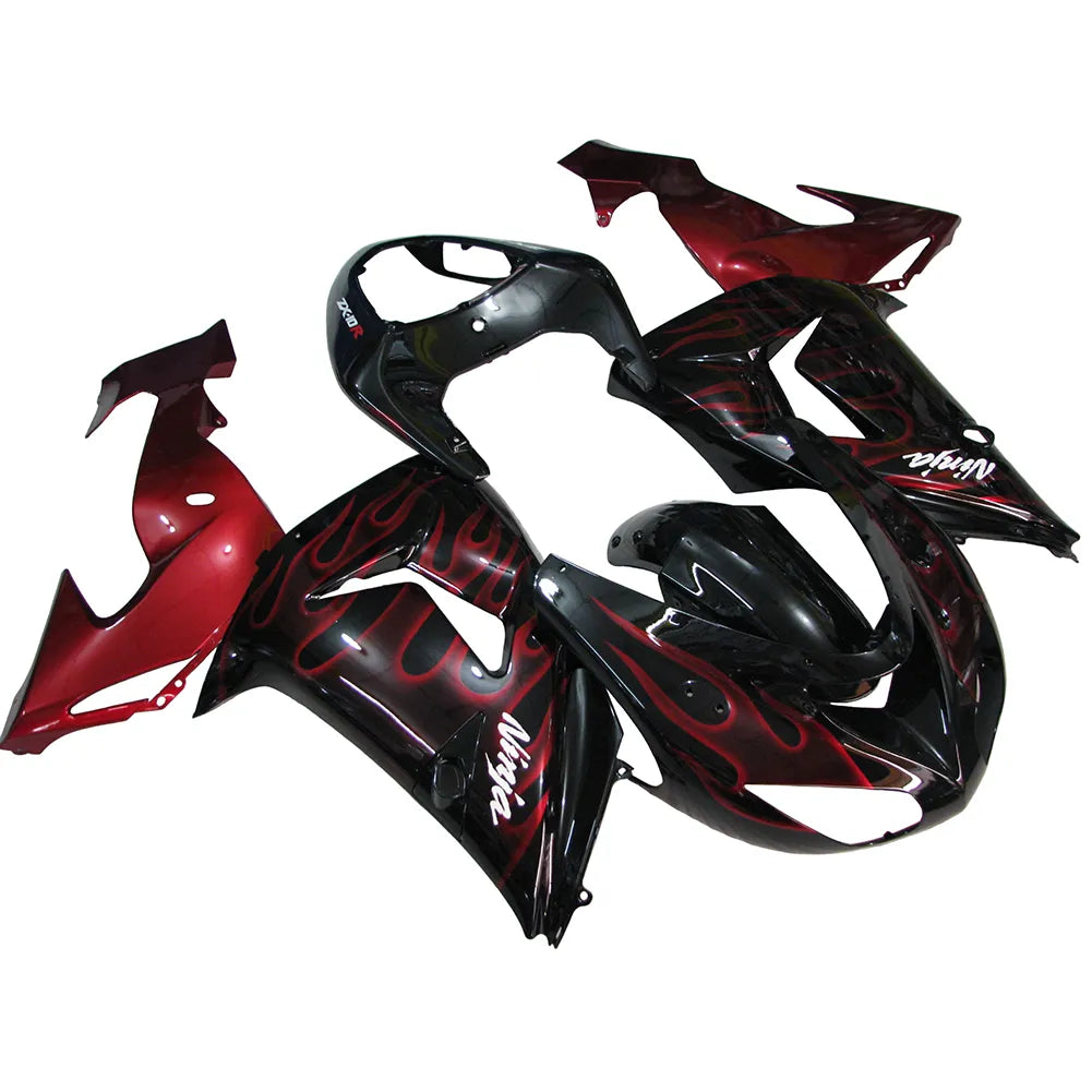 Kawasaki ZX-10R 2006-2007 Red Flame Style B tail fairing side panel without logos-image 2