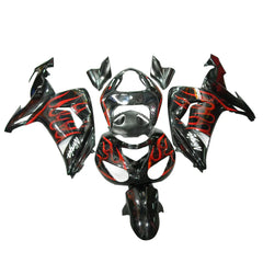 Kawasaki ZX-10R 2006-2007 Red Flame Style C full fairing kit component layout without logos