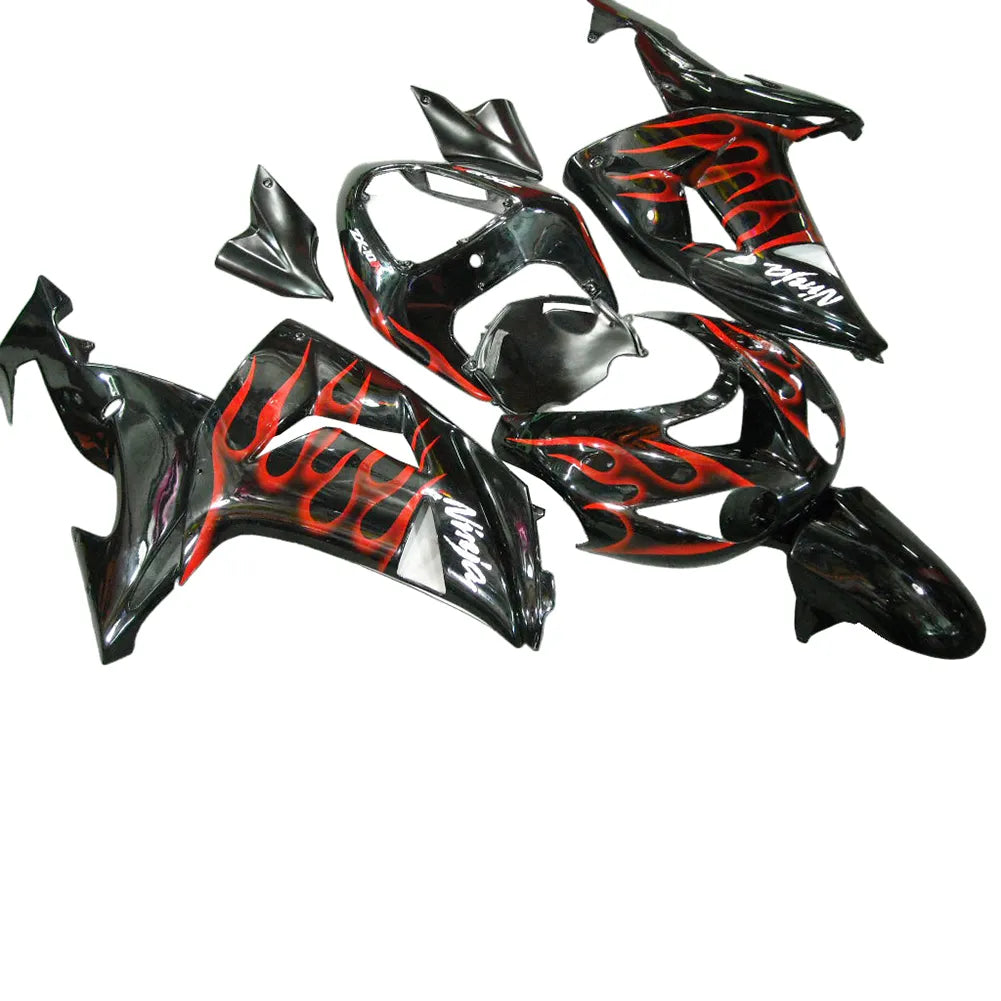 Kawasaki ZX-10R 2006-2007 Red Flame Style C tail fairing side panel without logos-image 2