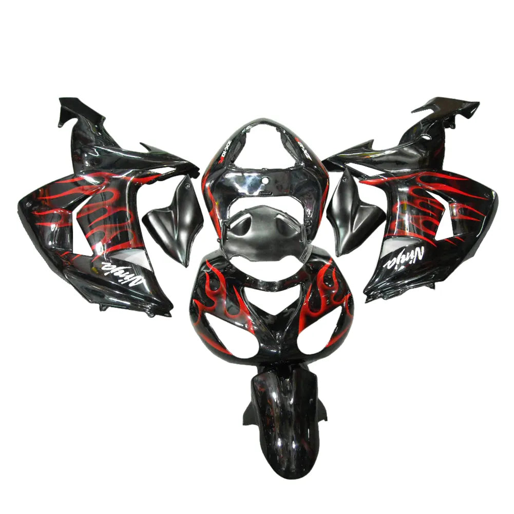 Kawasaki ZX-10R 2006-2007 Red Flame Style C tail fairing side panel without logos-image 1