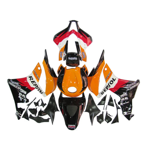 Honda CBR600RR Repsol fairing kit front view, orange and black design