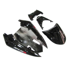 Kawasaki ZX-10R 2004-2005 Black Silver Flame fairing kit component layout with logos