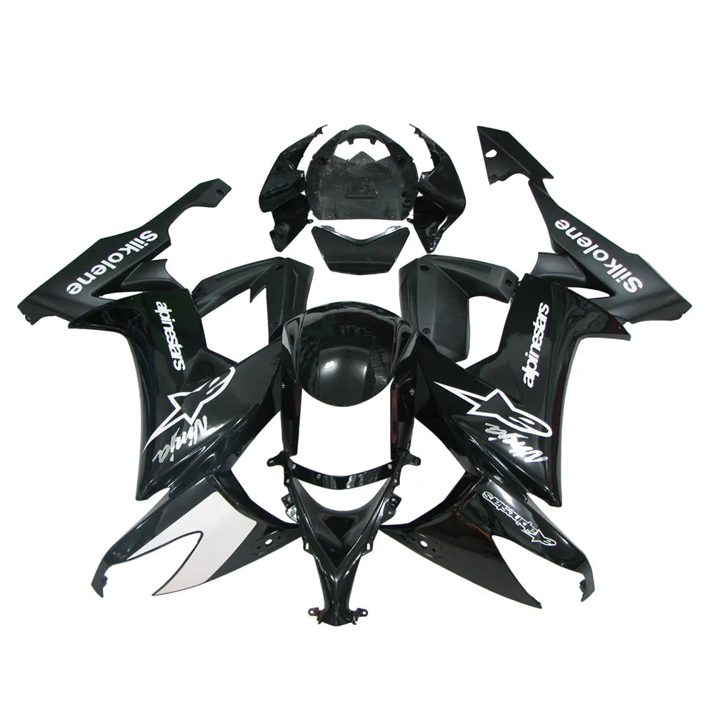 Kawasaki ZX-10R 2008-2010 Black White Matte Black Fairing Kit without Logos
