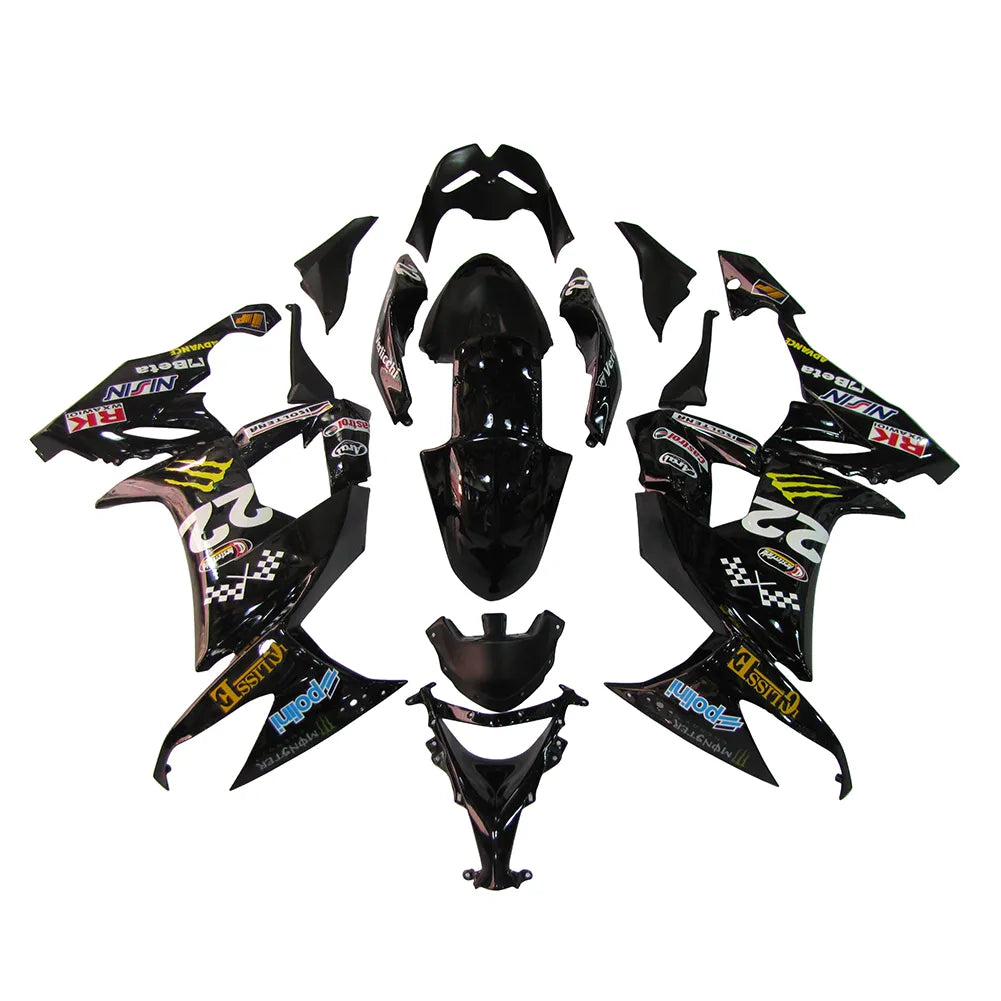 Kawasaki ZX-10R 2008-2010 Black Yellow Claw Graphics Fairing Kit without Logos
