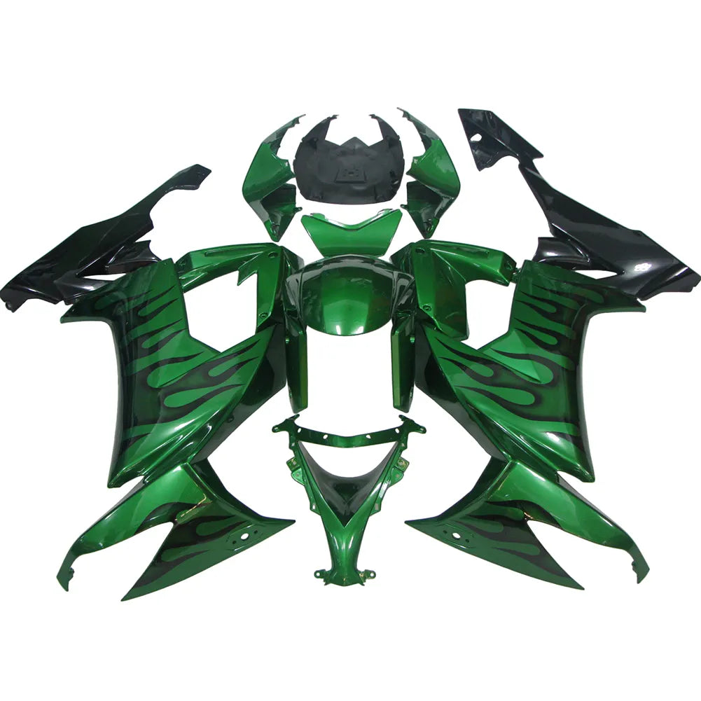 Kawasaki ZX-10R 2008-2010 Pearl Green Black Flame Fairing Kit without Logos