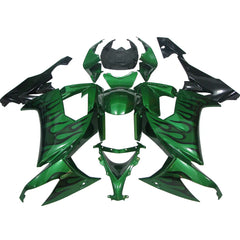 Kawasaki ZX-10R 2008-2010 Pearl Green Black Flame Fairing Kit without Logos