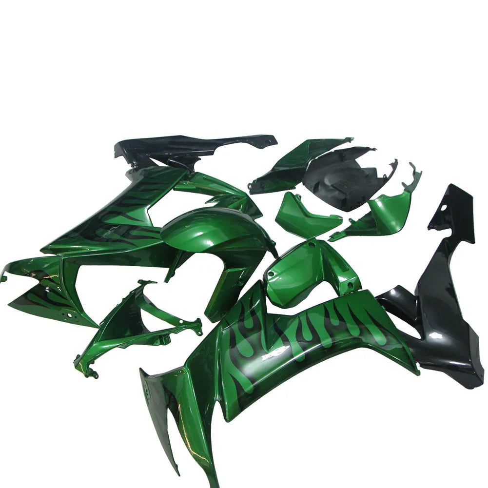 Kawasaki ZX-10R 2008-2010 Pearl Green Black Flame Fairing Kit without Logos