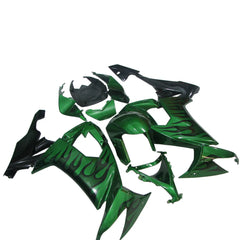 Kawasaki ZX-10R 2008-2010 Pearl Green Black Flame Fairing Kit without Logos