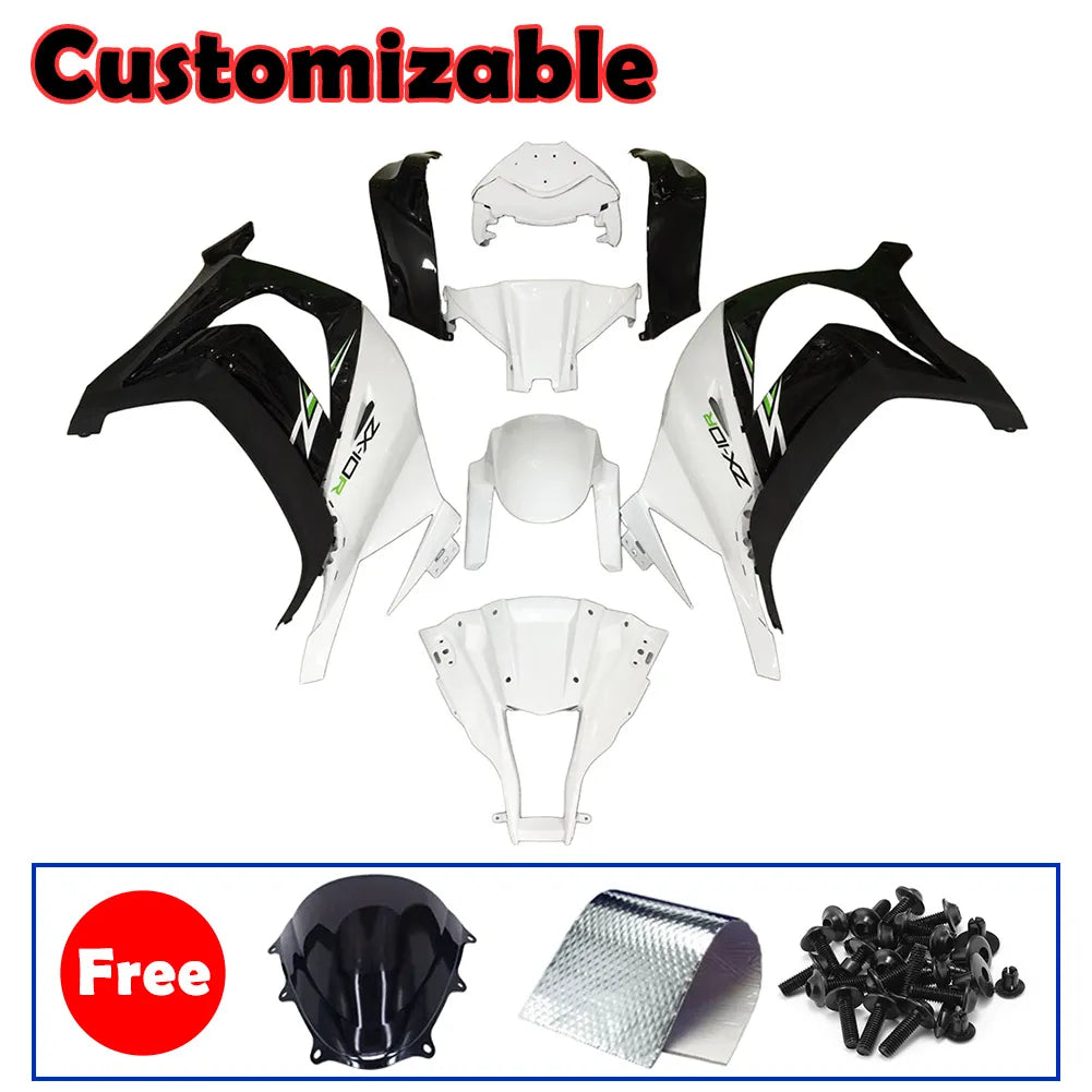 Kawasaki ZX-10R 2011-2015 White Black Lettered Fairing Kit without Logos