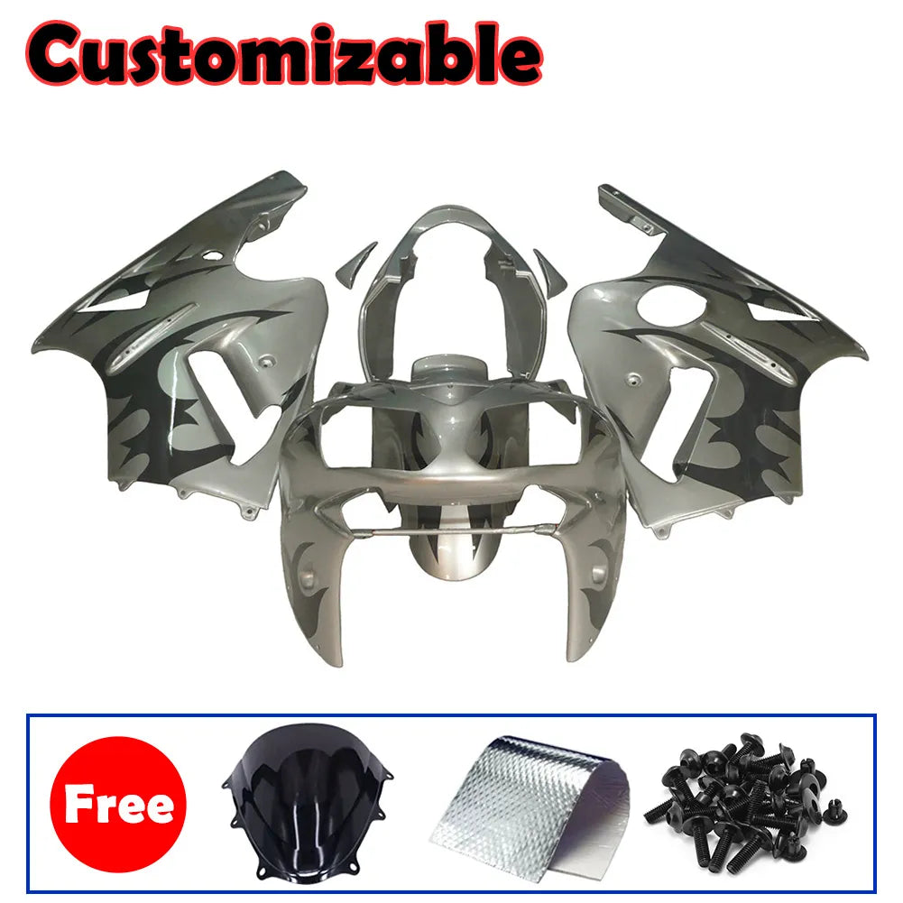 Kawasaki ZX-12R 2002-2006 Silver White Black Flame Fairing Kit without Logos