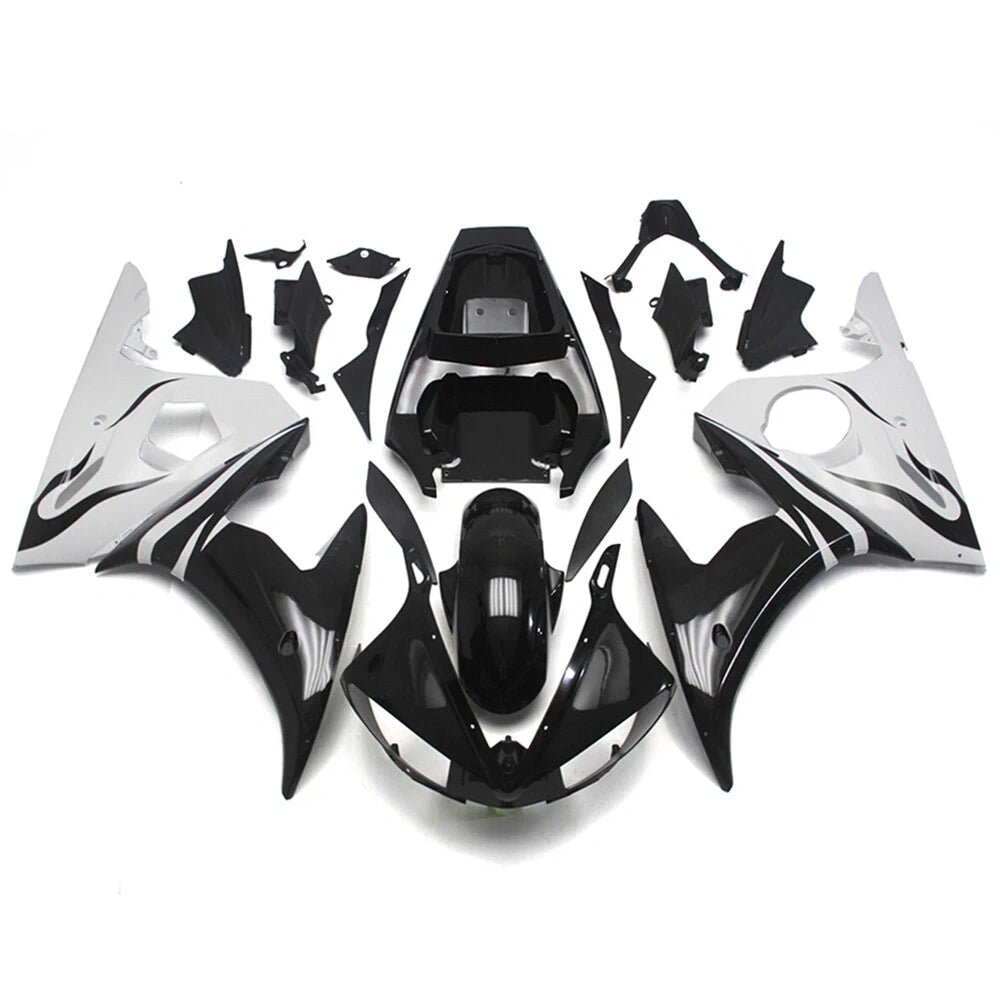 Black and White Fairing Kit For Yamaha YZF-600 R6 2003-2004